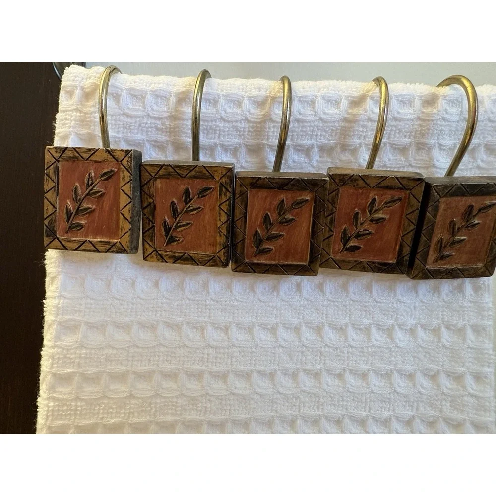 Vintage Rustic Resin Olive Branch Bronze Earth Tones Shower Curtain Hooks 12pk‎